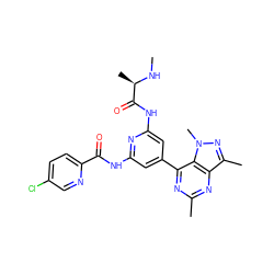 CN[C@H](C)C(=O)Nc1cc(-c2nc(C)nc3c(C)nn(C)c23)cc(NC(=O)c2ccc(Cl)cn2)n1 ZINC001772578910