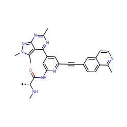 CN[C@H](C)C(=O)Nc1cc(-c2nc(C)nc3nn(C)c(C)c23)cc(C#Cc2ccc3c(C)nccc3c2)n1 ZINC001772621868