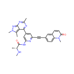 CN[C@H](C)C(=O)Nc1cc(-c2nc(C)nc3nn(C)c(C)c23)cc(C#Cc2ccc3c(ccc(=O)n3C)c2)n1 ZINC001772574274