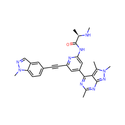 CN[C@H](C)C(=O)Nc1cc(-c2nc(C)nc3nn(C)c(C)c23)cc(C#Cc2ccc3c(cnn3C)c2)n1 ZINC001772605411