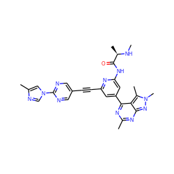 CN[C@H](C)C(=O)Nc1cc(-c2nc(C)nc3nn(C)c(C)c23)cc(C#Cc2cnc(-n3cnc(C)c3)nc2)n1 ZINC001772602905