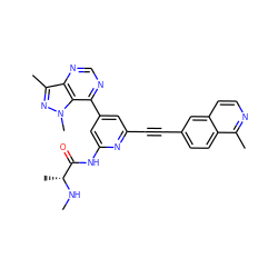 CN[C@H](C)C(=O)Nc1cc(-c2ncnc3c(C)nn(C)c23)cc(C#Cc2ccc3c(C)nccc3c2)n1 ZINC001772587884