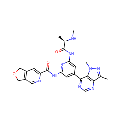 CN[C@H](C)C(=O)Nc1cc(-c2ncnc3c(C)nn(C)c23)cc(NC(=O)c2cc3c(cn2)COC3)n1 ZINC001772606948