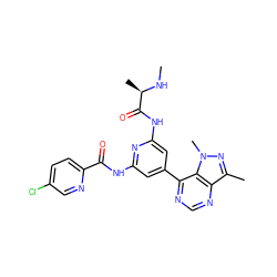 CN[C@H](C)C(=O)Nc1cc(-c2ncnc3c(C)nn(C)c23)cc(NC(=O)c2ccc(Cl)cn2)n1 ZINC001772637530