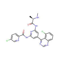 CN[C@H](C)C(=O)Nc1cc(-c2ncnc3cccc(Cl)c23)cc(NC(=O)c2ccc(Cl)cn2)n1 ZINC001772609748