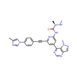 CN[C@H](C)C(=O)Nc1cc(-c2ncnc3cnn(C)c23)cc(C#Cc2ccc(-n3cnc(C)c3)cc2)n1 ZINC001772624025