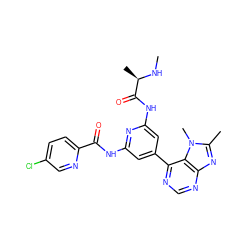 CN[C@H](C)C(=O)Nc1cc(-c2ncnc3nc(C)n(C)c23)cc(NC(=O)c2ccc(Cl)cn2)n1 ZINC001772621646