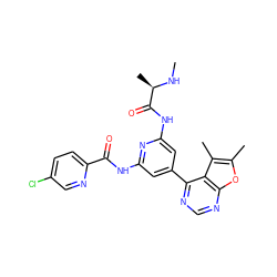 CN[C@H](C)C(=O)Nc1cc(-c2ncnc3oc(C)c(C)c23)cc(NC(=O)c2ccc(Cl)cn2)n1 ZINC001772655544