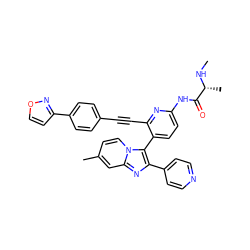 CN[C@H](C)C(=O)Nc1ccc(-c2c(-c3ccncc3)nc3cc(C)ccn23)c(C#Cc2ccc(-c3ccon3)cc2)n1 ZINC000205792659