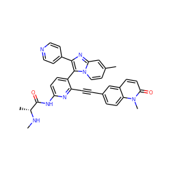 CN[C@H](C)C(=O)Nc1ccc(-c2c(-c3ccncc3)nc3cc(C)ccn23)c(C#Cc2ccc3c(ccc(=O)n3C)c2)n1 ZINC000205792611