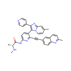 CN[C@H](C)C(=O)Nc1ccc(-c2c(-c3ccncc3)nc3cc(C)ccn23)c(C#Cc2ccc3nc(C)ccc3c2)n1 ZINC000220565201