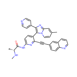 CN[C@H](C)C(=O)Nc1ccc(-c2c(-c3ccncc3)nc3cc(C)ccn23)c(C#Cc2ccc3ncccc3c2)n1 ZINC000205790965