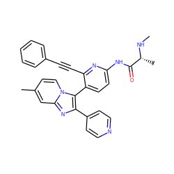 CN[C@H](C)C(=O)Nc1ccc(-c2c(-c3ccncc3)nc3cc(C)ccn23)c(C#Cc2ccccc2)n1 ZINC000205497405