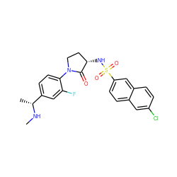 CN[C@H](C)c1ccc(N2CC[C@H](NS(=O)(=O)c3ccc4cc(Cl)ccc4c3)C2=O)c(F)c1 ZINC000045352214