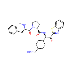 CN[C@H](Cc1ccccc1)C(=O)N1CCC[C@H]1C(=O)N[C@@H](C(=O)c1nc2ccccc2s1)C1CCC(CN)CC1 ZINC000014954578