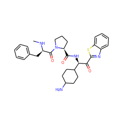 CN[C@H](Cc1ccccc1)C(=O)N1CCC[C@H]1C(=O)N[C@@H](C(=O)c1nc2ccccc2s1)C1CCC(N)CC1 ZINC000014954754