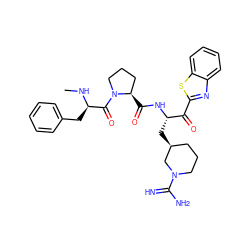 CN[C@H](Cc1ccccc1)C(=O)N1CCC[C@H]1C(=O)N[C@@H](C[C@H]1CCCN(C(=N)N)C1)C(=O)c1nc2ccccc2s1 ZINC000003993280