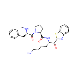 CN[C@H](Cc1ccccc1)C(=O)N1CCC[C@H]1C(=O)N[C@@H](CCCCN)C(=O)c1nc2ccccc2s1 ZINC000013612364