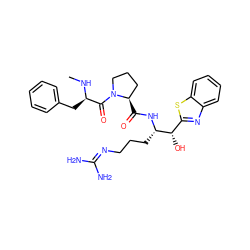 CN[C@H](Cc1ccccc1)C(=O)N1CCC[C@H]1C(=O)N[C@@H](CCCN=C(N)N)[C@@H](O)c1nc2ccccc2s1 ZINC000014954596