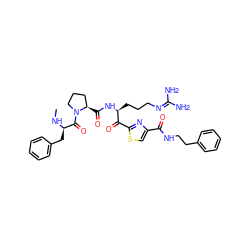 CN[C@H](Cc1ccccc1)C(=O)N1CCC[C@H]1C(=O)N[C@@H](CCCN=C(N)N)C(=O)c1nc(C(=O)NCCc2ccccc2)cs1 ZINC000028117100