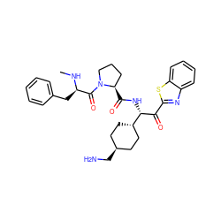 CN[C@H](Cc1ccccc1)C(=O)N1CCC[C@H]1C(=O)N[C@H](C(=O)c1nc2ccccc2s1)[C@H]1CC[C@H](CN)CC1 ZINC000299845613