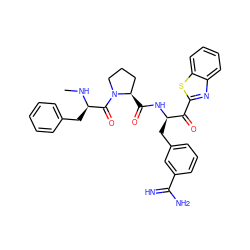 CN[C@H](Cc1ccccc1)C(=O)N1CCC[C@H]1C(=O)N[C@H](Cc1cccc(C(=N)N)c1)C(=O)c1nc2ccccc2s1 ZINC000014954554