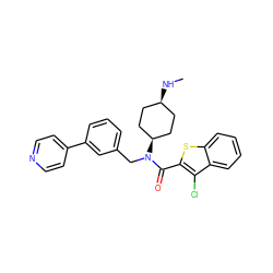 CN[C@H]1CC[C@@H](N(Cc2cccc(-c3ccncc3)c2)C(=O)c2sc3ccccc3c2Cl)CC1 ZINC000101549216