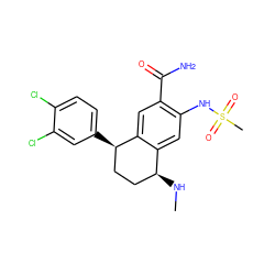 CN[C@H]1CC[C@@H](c2ccc(Cl)c(Cl)c2)c2cc(C(N)=O)c(NS(C)(=O)=O)cc21 ZINC000003924214