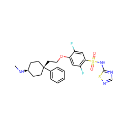 CN[C@H]1CC[C@](CCOc2cc(F)c(S(=O)(=O)Nc3ncns3)cc2F)(c2ccccc2)CC1 ZINC001772588605
