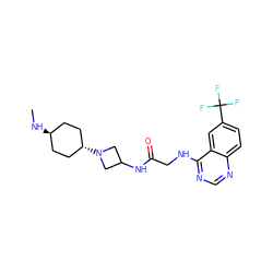 CN[C@H]1CC[C@H](N2CC(NC(=O)CNc3ncnc4ccc(C(F)(F)F)cc34)C2)CC1 ZINC000148970384