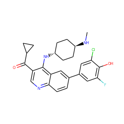 CN[C@H]1CC[C@H](Nc2c(C(=O)C3CC3)cnc3ccc(-c4cc(F)c(O)c(Cl)c4)cc23)CC1 ZINC000473194475