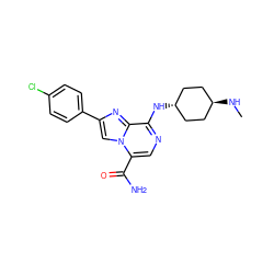 CN[C@H]1CC[C@H](Nc2ncc(C(N)=O)n3cc(-c4ccc(Cl)cc4)nc23)CC1 ZINC000261145833