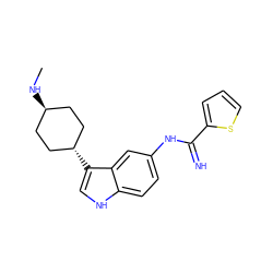 CN[C@H]1CC[C@H](c2c[nH]c3ccc(NC(=N)c4cccs4)cc32)CC1 ZINC000101509249