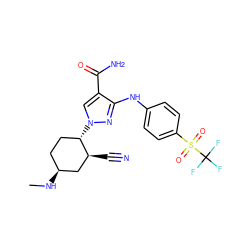 CN[C@H]1CC[C@H](n2cc(C(N)=O)c(Nc3ccc(S(=O)(=O)C(F)(F)F)cc3)n2)[C@@H](C#N)C1 ZINC000221884240