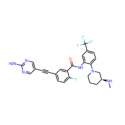 CN[C@H]1CCCN(c2ccc(C(F)(F)F)cc2NC(=O)c2cc(C#Cc3cnc(N)nc3)ccc2F)C1 ZINC000014957162