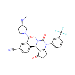 CN[C@H]1CCN(C(=O)c2cc(C#N)ccc2[C@@H]2C3=C(CCC3=O)N(c3cccc(C(F)(F)F)c3)C(=O)N2C)C1 ZINC001772617793