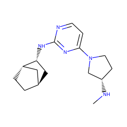 CN[C@H]1CCN(c2ccnc(N[C@@H]3C[C@H]4CC[C@H]3C4)n2)C1 ZINC000299865622