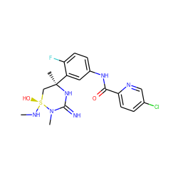 CN[S@]1(O)C[C@@](C)(c2cc(NC(=O)c3ccc(Cl)cn3)ccc2F)NC(=N)N1C ZINC001772629298