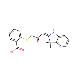 CN1/C(=C/C(=O)CSc2ccccc2C(=O)O)C(C)(C)c2ccccc21 ZINC000033888306