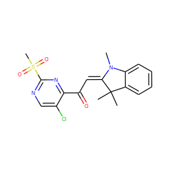 CN1/C(=C/C(=O)c2nc(S(C)(=O)=O)ncc2Cl)C(C)(C)c2ccccc21 ZINC000003190848