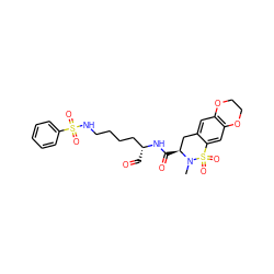 CN1[C@@H](C(=O)N[C@H](C=O)CCCCNS(=O)(=O)c2ccccc2)Cc2cc3c(cc2S1(=O)=O)OCCO3 ZINC000027101132