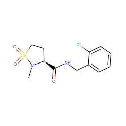 CN1[C@H](C(=O)NCc2ccccc2Cl)CCS1(=O)=O ZINC000095565885