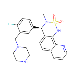 CN1[C@H](c2ccc(F)c(CN3CCNCC3)c2)c2ccc3cccnc3c2NS1(=O)=O ZINC000205634492