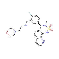 CN1[C@H](c2ccc(F)c(CNCCN3CCOCC3)c2)c2ccc3cccnc3c2NS1(=O)=O ZINC000205628066