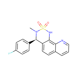 CN1[C@H](c2ccc(F)cc2)c2ccc3cccnc3c2NS1(=O)=O ZINC000205621683