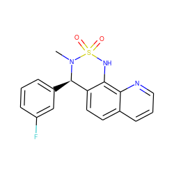 CN1[C@H](c2cccc(F)c2)c2ccc3cccnc3c2NS1(=O)=O ZINC000205636572
