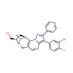 CN1[C@H]2C[C@H](CO)[C@H]1Cc1cnc3c(-c4ccc(Cl)c(O)c4)c(-c4ccncc4)nn3c12 ZINC000100095901