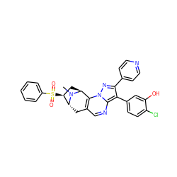 CN1[C@H]2C[C@H](S(=O)(=O)c3ccccc3)[C@H]1Cc1cnc3c(-c4ccc(Cl)c(O)c4)c(-c4ccncc4)nn3c12 ZINC000100095917