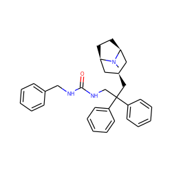 CN1[C@H]2CC[C@@H]1C[C@H](CC(CNC(=O)NCc1ccccc1)(c1ccccc1)c1ccccc1)C2 ZINC000103097096