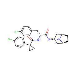 CN1[C@H]2CC[C@@H]1C[C@H](NC(=O)[C@@H](Cc1ccc(Cl)cc1)NC(=O)C1(c3ccc(Cl)cc3)CC1)C2 ZINC000101641446